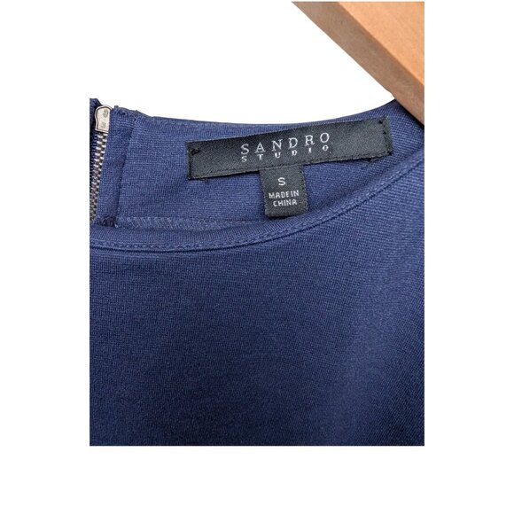 Sandro Studio Womens Mini Dress Size Small NWT Shift Colorblock Navy Tan Purple - Picture 4 of 6